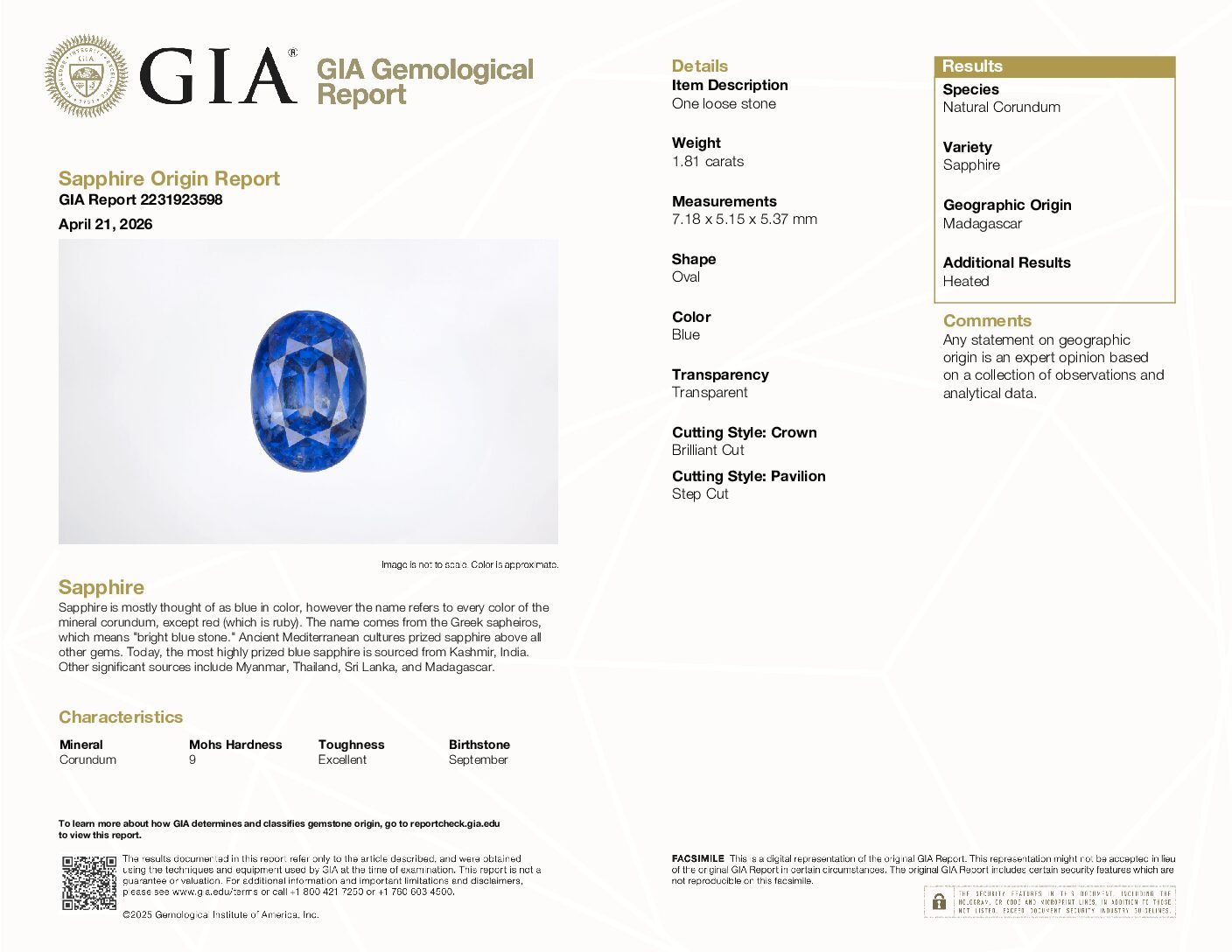 Royal Blue Oval Cut 1.81 Carats Natural Sapphire - Image 9