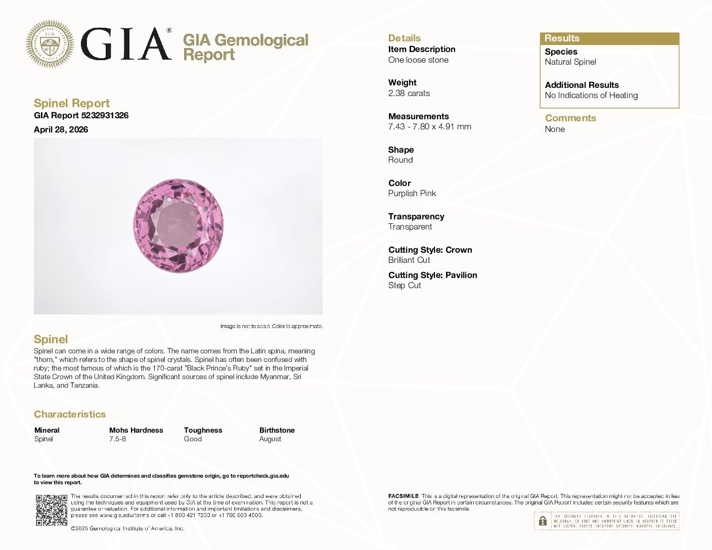 Taffy Pink Brilliant Round Cut 2.38 Carats Natural Spinel - Image 7